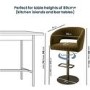 Set of 4 Curved Olive Green Velvet Adjustable Swivel Bar Stools with Brass Base - Runa