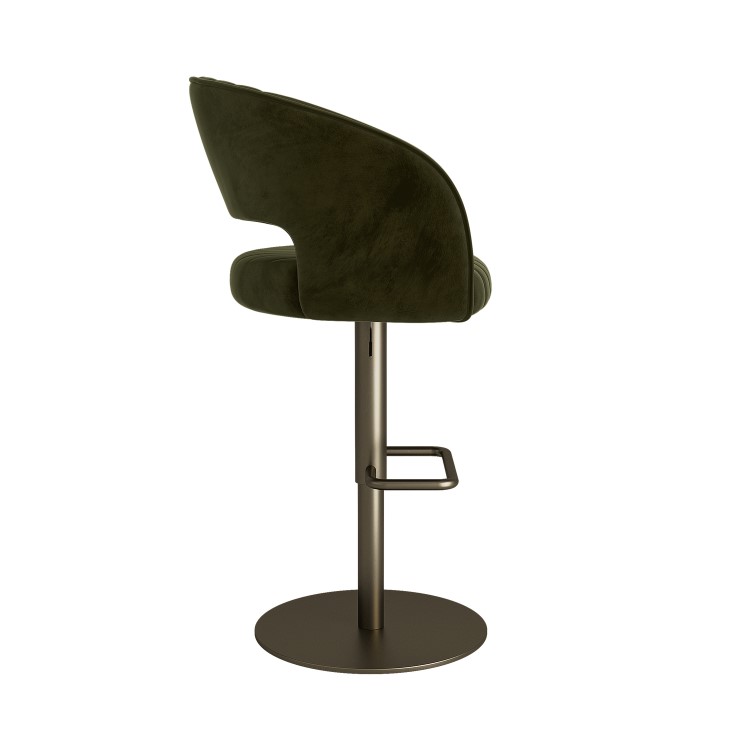 Curved Olive Green Velvet Adjustable Swivel Bar Stool with Brass Base - Runa