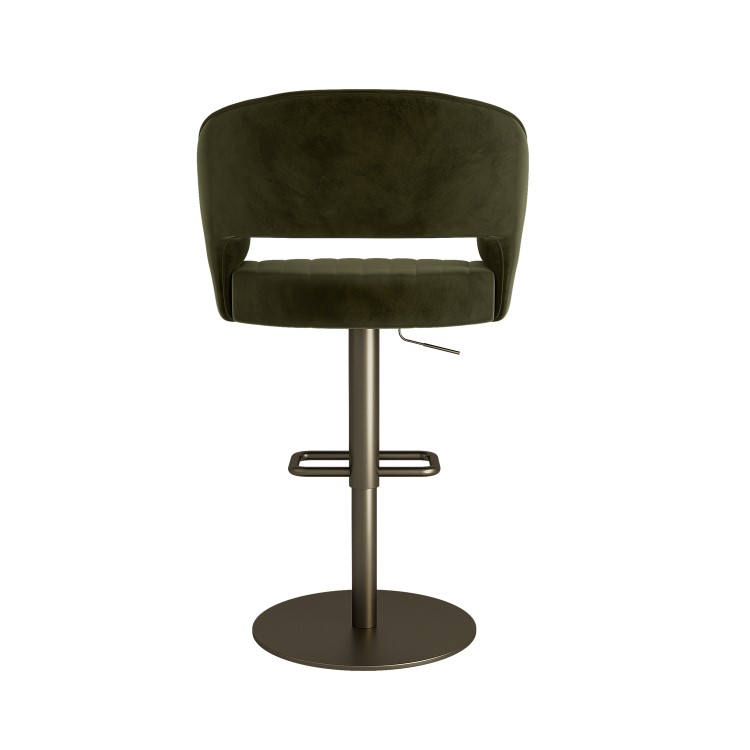 Curved Olive Green Velvet Adjustable Swivel Bar Stool with Brass Base - Runa