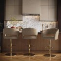 BUN/RUN018/98740 Set of 3 Curved Beige Faux Leather Adjustable Swivel Bar Stools with Gold Base - Runa
