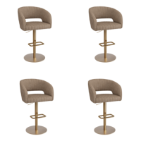 Set of 4 Curved Beige Faux Leather Adjustable Swivel Bar Stools with Gold Base - Runa