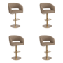 Set of 4 Curved Beige Faux Leather Adjustable Swivel Bar Stools with Gold Base - Runa