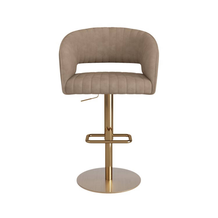 Curved Beige Faux Leather Adjustable Swivel Bar Stool with Gold Base - Runa