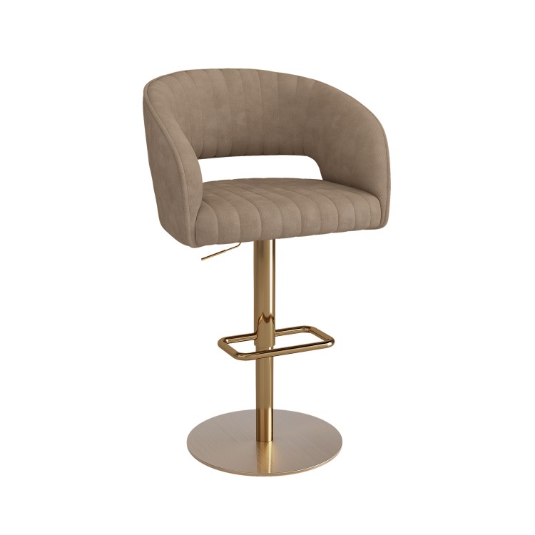 Curved Beige Faux Leather Adjustable Swivel Bar Stool with Gold Base - Runa