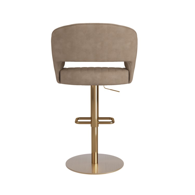 Curved Beige Faux Leather Adjustable Swivel Bar Stool with Gold Base - Runa
