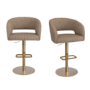 Set of 2 Curved Beige Faux Leather Adjustable Swivel Bar Stools with Gold Base - Runa