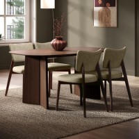 Walnut Dining Table Set with 4 Beige Faux Leather Curved Back Dining Chairs - Seats 4 - Rivo