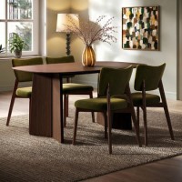 Walnut Dining Table Set with 4 Olive Green Velvet Curved Back Dining Chairs - Seats 4 - Rivo