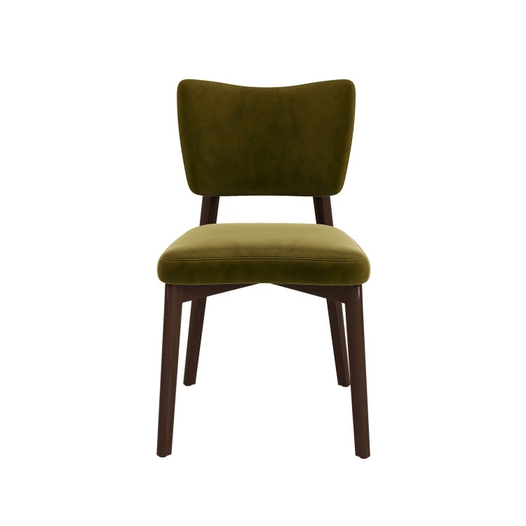 Set of 2 Olive Green Velvet Dining Chairs with Walnut Legs - Greta