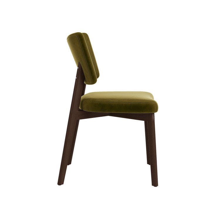 Set of 2 Olive Green Velvet Dining Chairs with Walnut Legs - Greta
