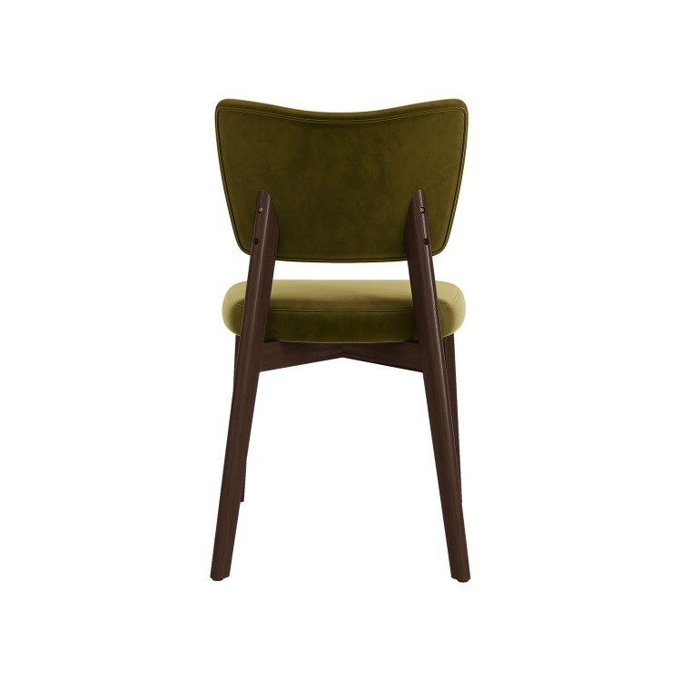 Set of 2 Olive Green Velvet Dining Chairs with Walnut Legs - Greta
