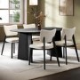 Black Dining Table Set with 4 Beige Upholstered Curved Back Dining Chairs - Seats 4 - Rivo