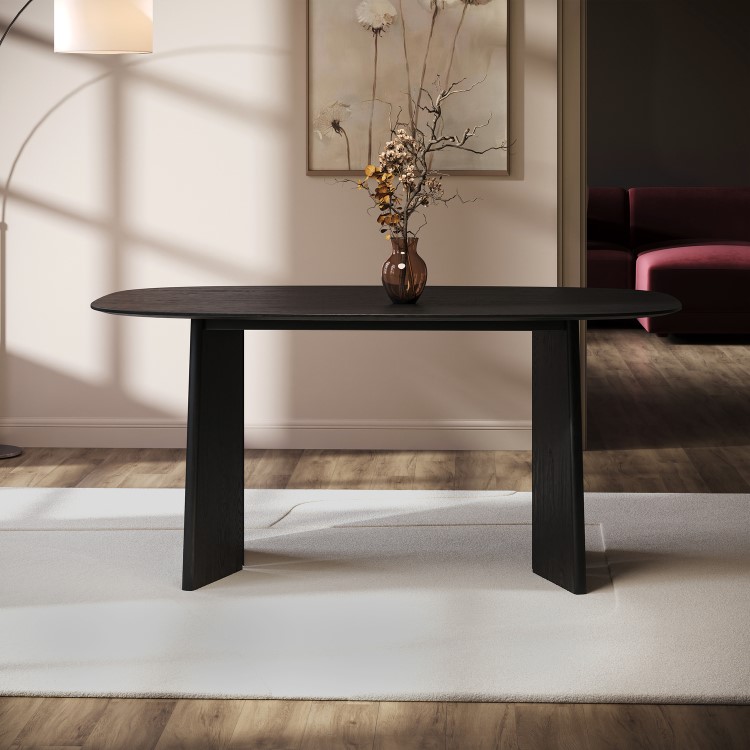 Rectangular Black Wooden Dining Table - Seats 4 - 6 - Rivo