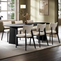 Black Dining Table Set with 6 Beige Upholstered Curved Back Dining Chairs - Seats 6 - Rivo