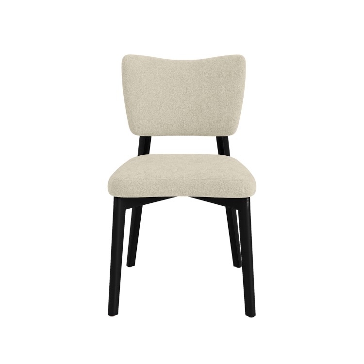Set of 2 Beige Upholstered Dining Chairs with Black Legs - Greta