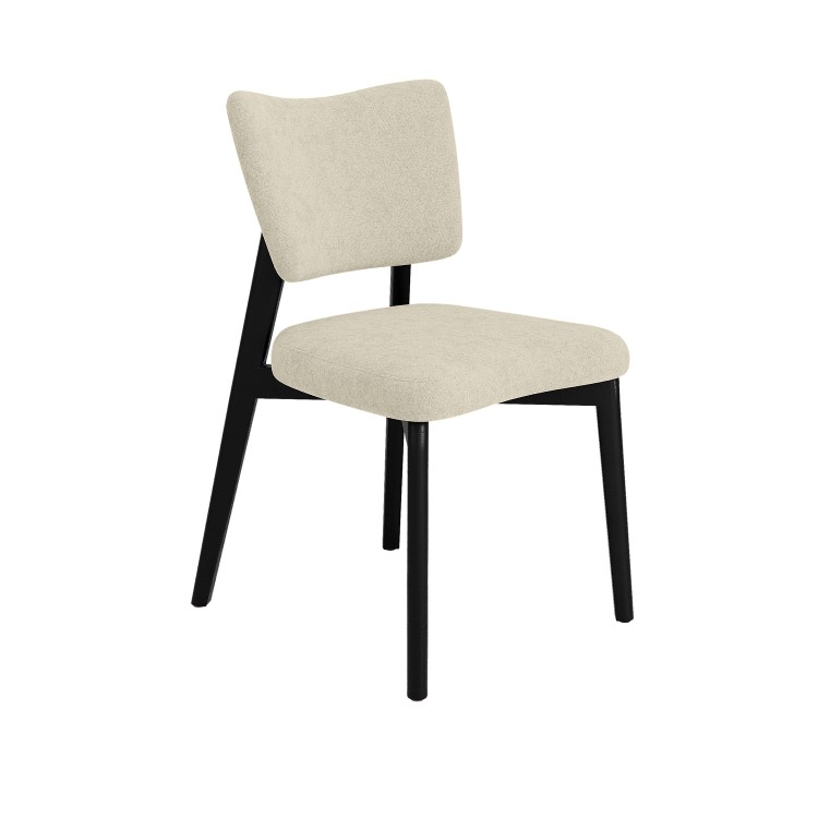 Set of 2 Beige Upholstered Dining Chairs with Black Legs - Greta