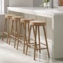 Set of 2 Solid Weathered Oak Kitchen Stools - 70cm - Rayne