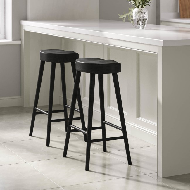Set of 2 Black Solid Oak Kitchen Stools - 70cm - Rayne