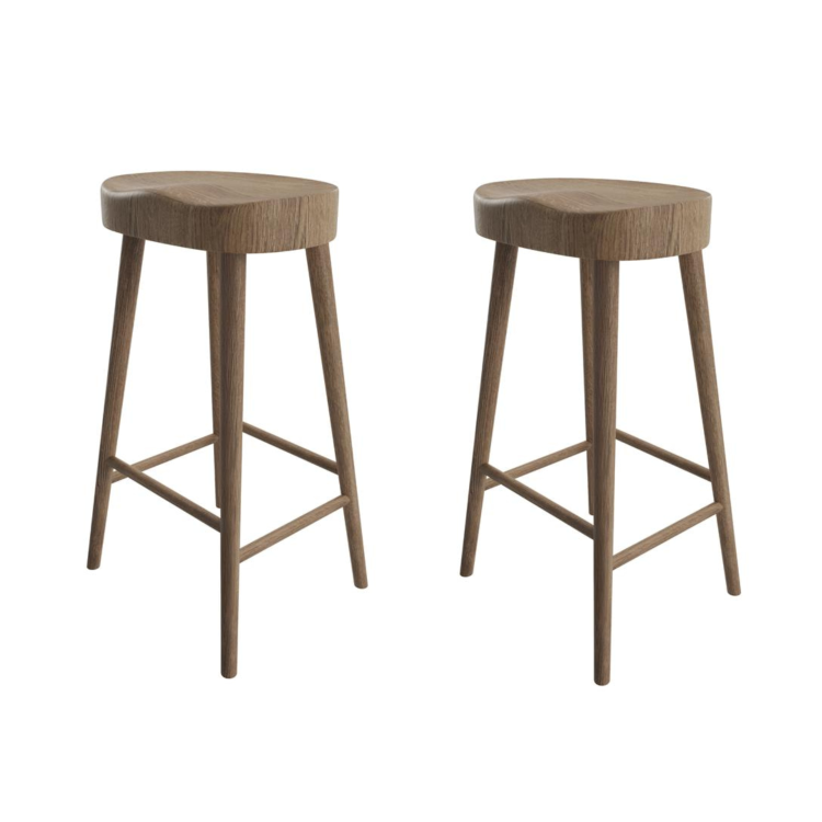 Set of 2 Walnut Solid Oak Kitchen Counter Stools - 70cm - Rayne