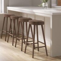 Set of 4 Walnut Solid Oak Kitchen Counter Stools - 70cm - Rayne Set of 4 Walnut Solid Oak Kitchen Counter Stools - 70cm - Rayne