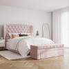 Pink Velvet Double Ottoman Bed with Winged Headboard - Safina