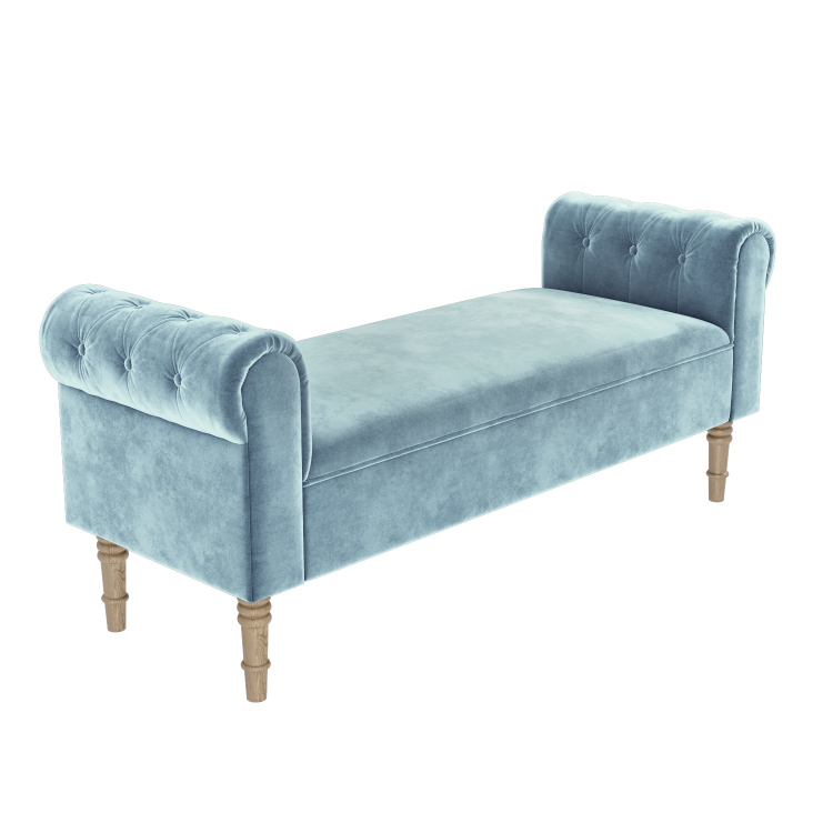 Safina Duck Egg Blue Hallway Velvet Bench with Quilted Arm Rest