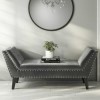 Safina Velvet Hallway Bench Seat with Stud Detailing in Dark Grey