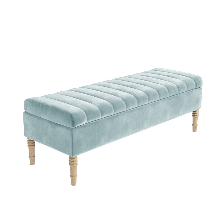 Safina Striped Top Storage Bench in Duck Egg Blue Velvet