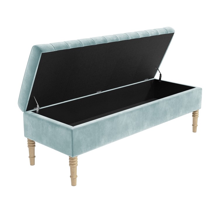 Safina Striped Top Storage Bench in Duck Egg Blue Velvet
