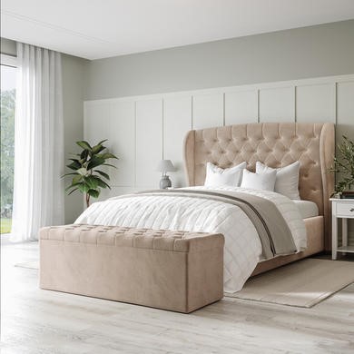 Queen beige deals bed frame