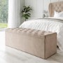 Beige Velvet Small Double Ottoman Bed with Blanket Box - Safina