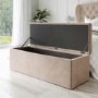 Beige Velvet Small Double Ottoman Bed with Blanket Box - Safina