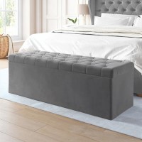 Ottoman Storage Blanket Box in Grey Velvet - Safina Ottoman Storage Blanket Box in Grey Velvet - Safina