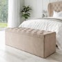 Beige Velvet Super King Size Ottoman Bed with Blanket Box - Safina