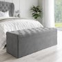 Grey Velvet Small Double Ottoman Bed with Blanket Box - Safina