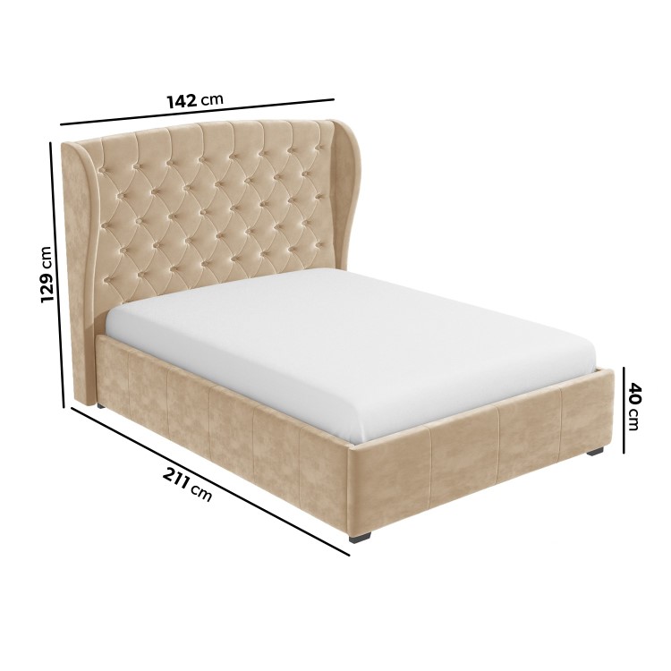 Beige Velvet Small Double Ottoman Bed with Blanket Box - Safina