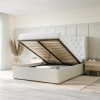 Cream Fabric King Size Ottoman Bed with Matching Blanket Box