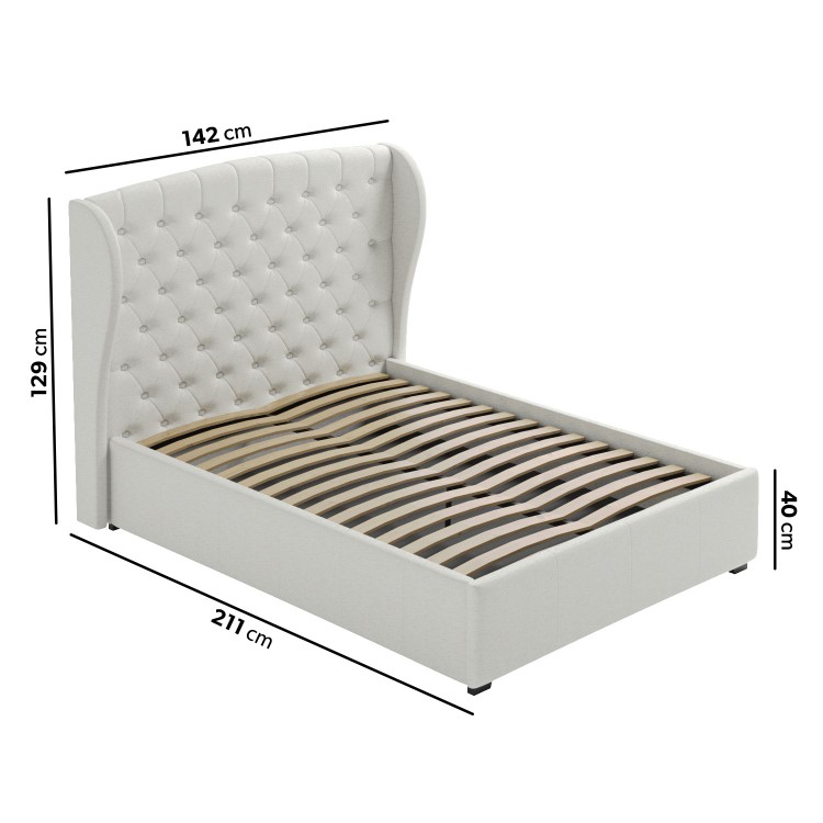 Cream Fabric Small Double Ottoman Bed with Blanket Box - Safina