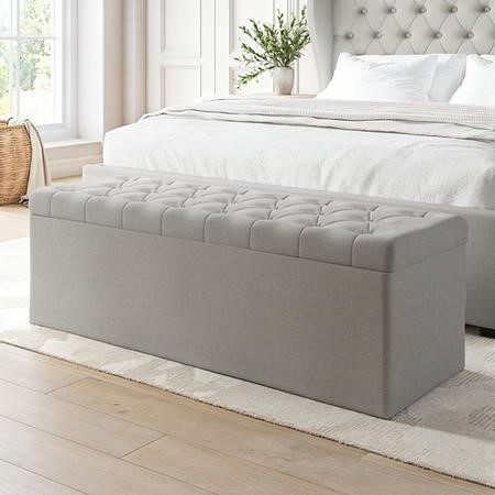 Ottoman Storage Blanket Box in Grey Fabric Safina Page 1 BuyItDirect.ie