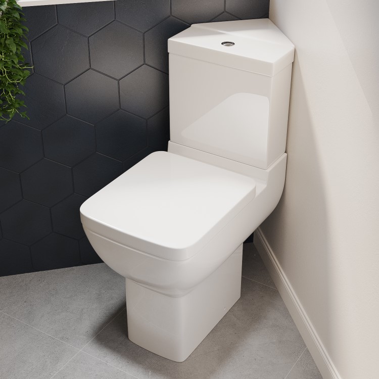 ALMOST PERFECT - Close Coupled Comfort Height Corner Toilet with Soft Close Seat - Seren