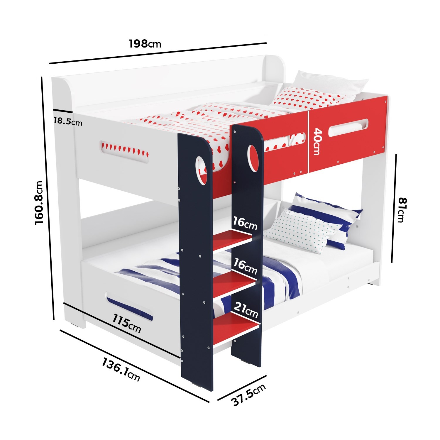 Red White and Blue Bunk Bed with Shelves Sky BuyItDirect.ie