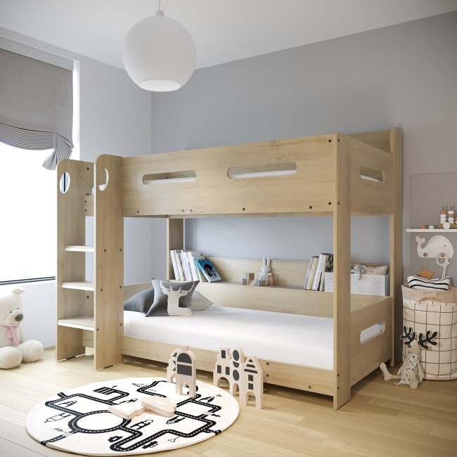 Oak Bunk Bed with Shelves - Sky