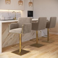 Set of 3 Mink Velvet Adjustable Swivel Bar Stools with Gold Base - Sonny Set of 3 Mink Velvet Adjustable Swivel Bar Stools with Gold Base - Sonny