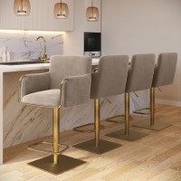 Set of 4 Mink Velvet Adjustable Swivel Bar Stools with Gold Base - Sonny Set of 4 Mink Velvet Adjustable Swivel Bar Stools with Gold Base - Sonny