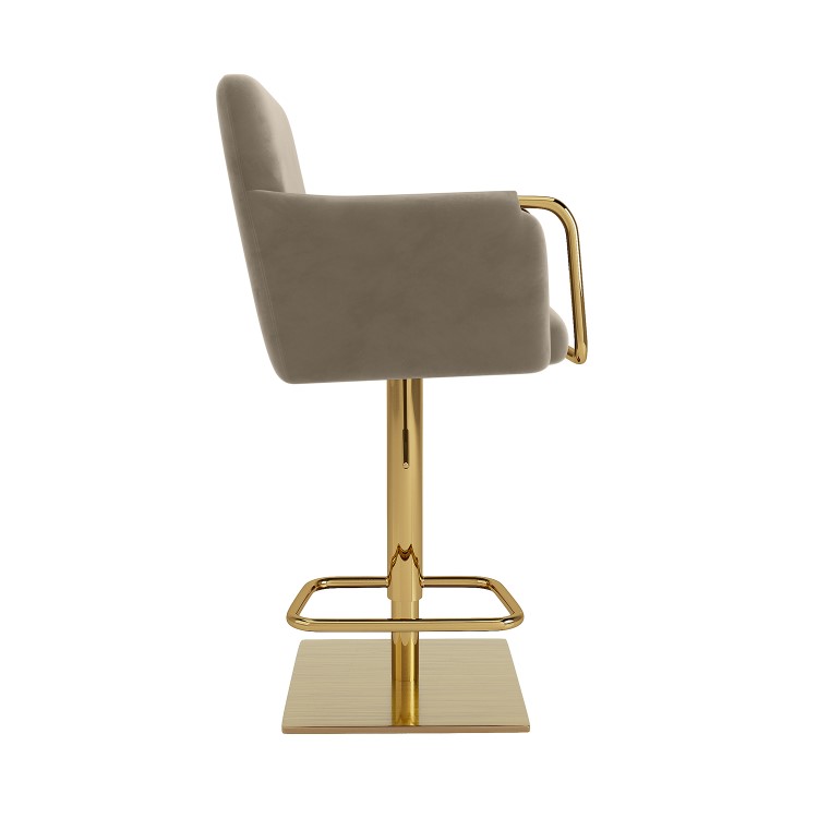 Mink Velvet Adjustable Swivel Bar Stool with Gold Base - Sonny