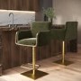 Set of 2 Olive Green Velvet Adjustable Swivel Bar Stools with Gold Base - Sonny