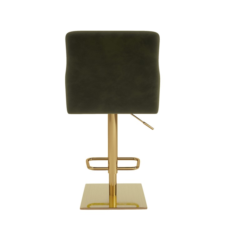 Set of 4 Olive Green Velvet Adjustable Swivel Bar Stools with Gold Base - Sonny