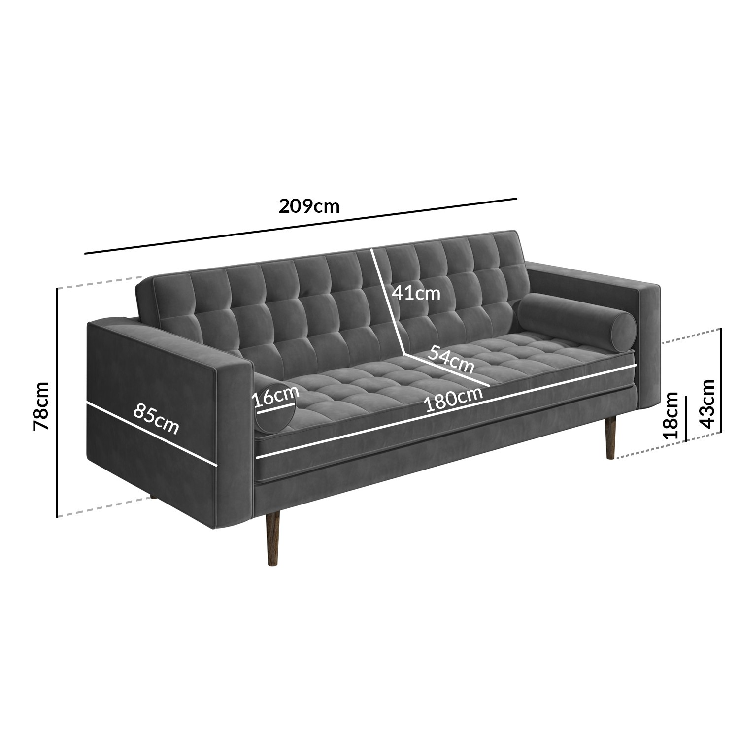 Grey Velvet 3 Seater & 2 Seater Mid Century Quilted Sofa Set Elba