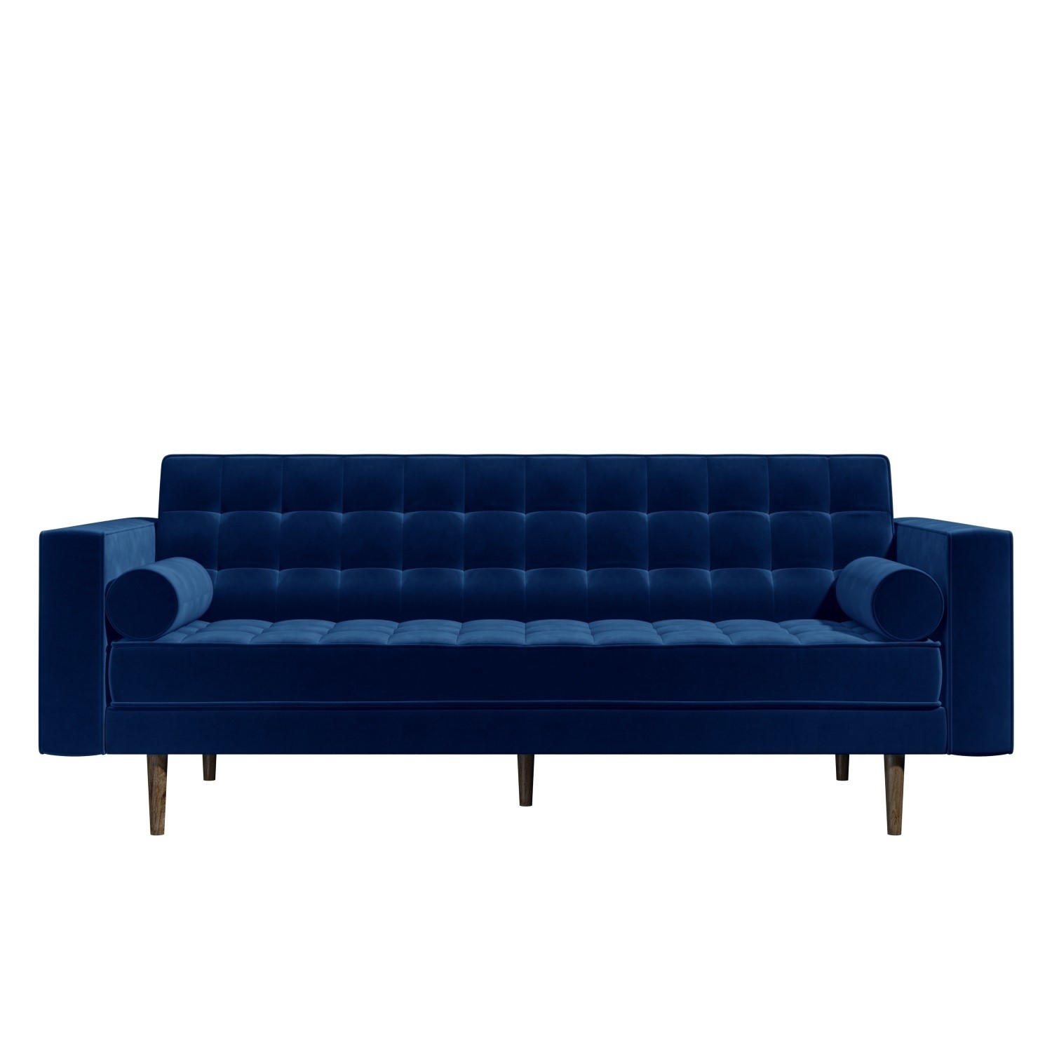 Mid Century Quilted Navy Blue Velvet 3 Seater and 2 Seater Sofa Set