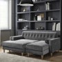 Grey Velvet Small L Shaped Sofa and Footstool Set - Idris